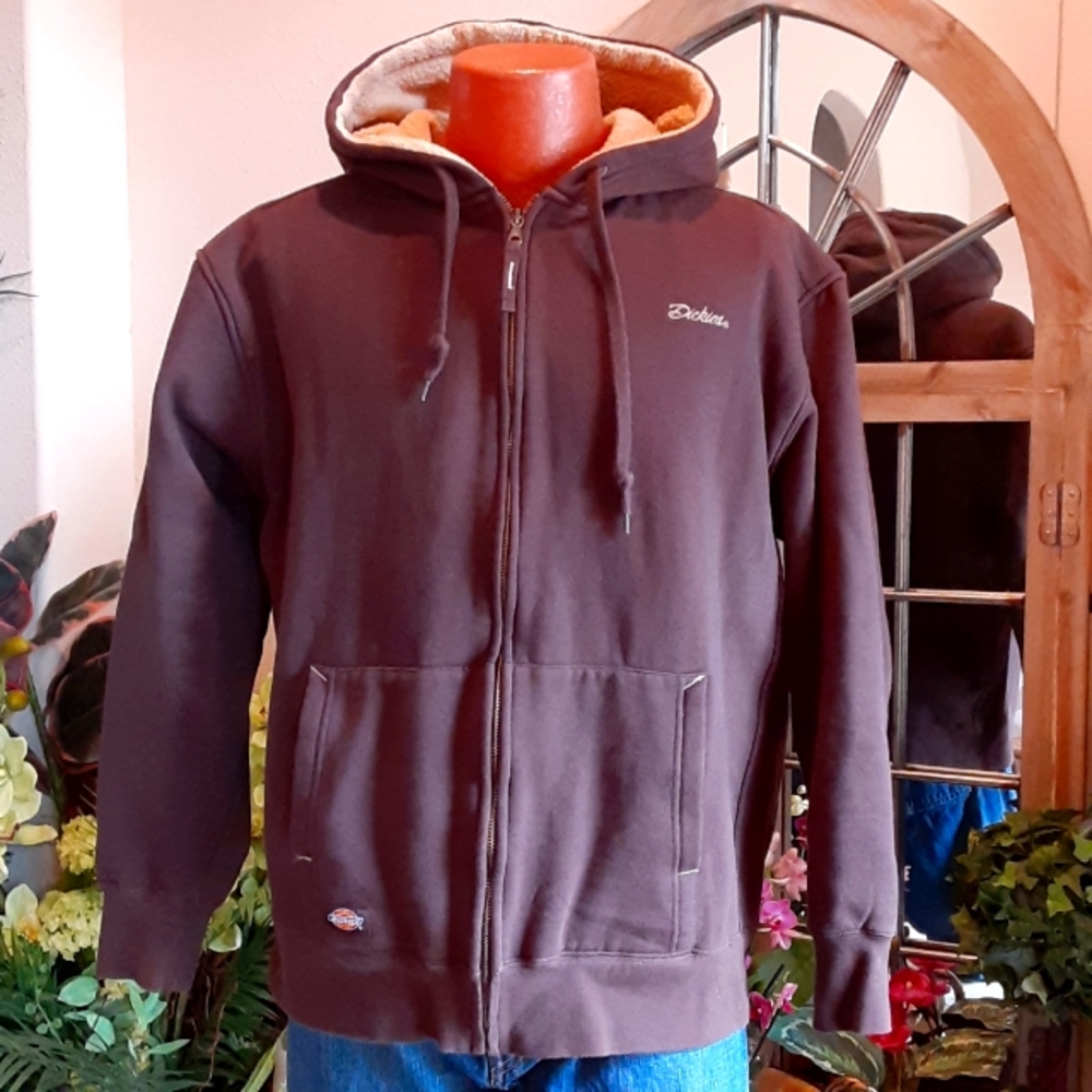 DICKIES Script Embroidered Full Zip Hvy Fleece Lined Hooded Jacket Size Large
